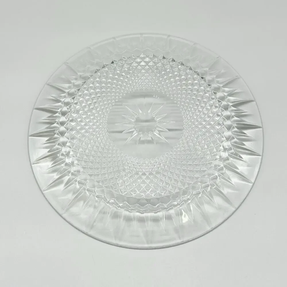 Vintage Arcoroc Diamant Starburst Clear Glass 10” Round Serving Platter Plate
